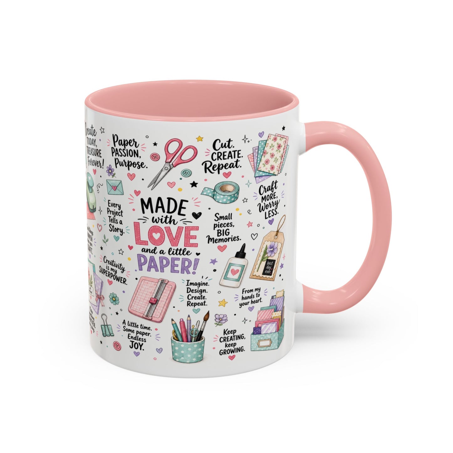 Crafting Mug — “Made with Love and a Little Paper” Accent Coffee Mug (11/15oz)