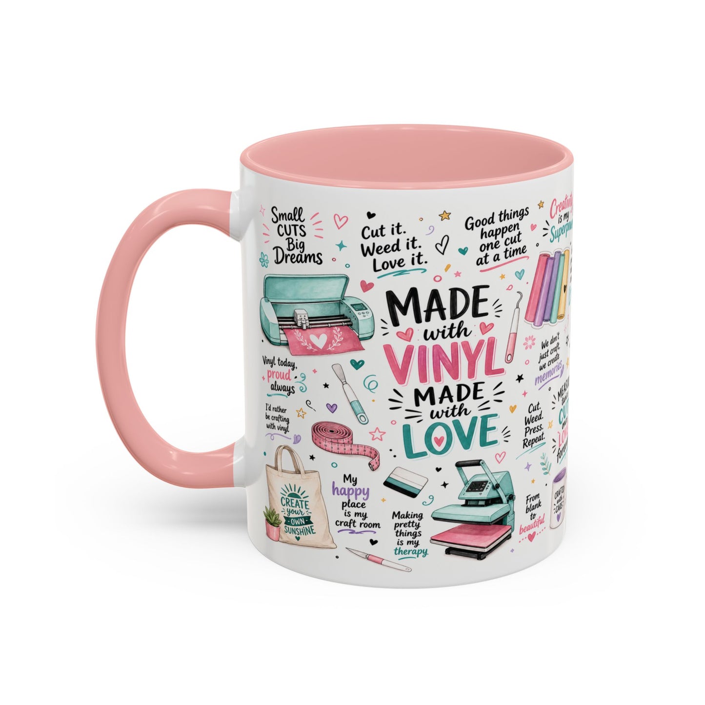 Made with Vinyl Mug — Cute Pink Crafting Coffee Cup for Crafters & Cricut Lovers