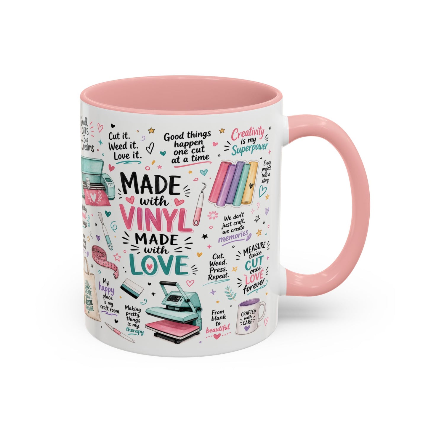 Made with Vinyl Mug — Cute Pink Crafting Coffee Cup for Crafters & Cricut Lovers