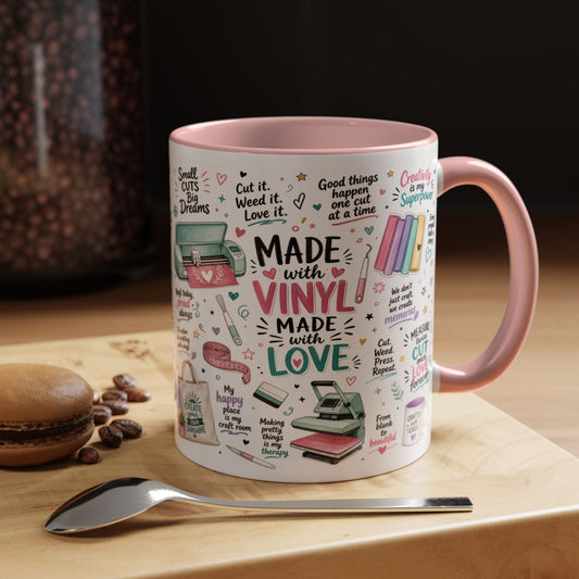 Made with Vinyl Mug — Cute Pink Crafting Coffee Cup for Crafters & Cricut Lovers