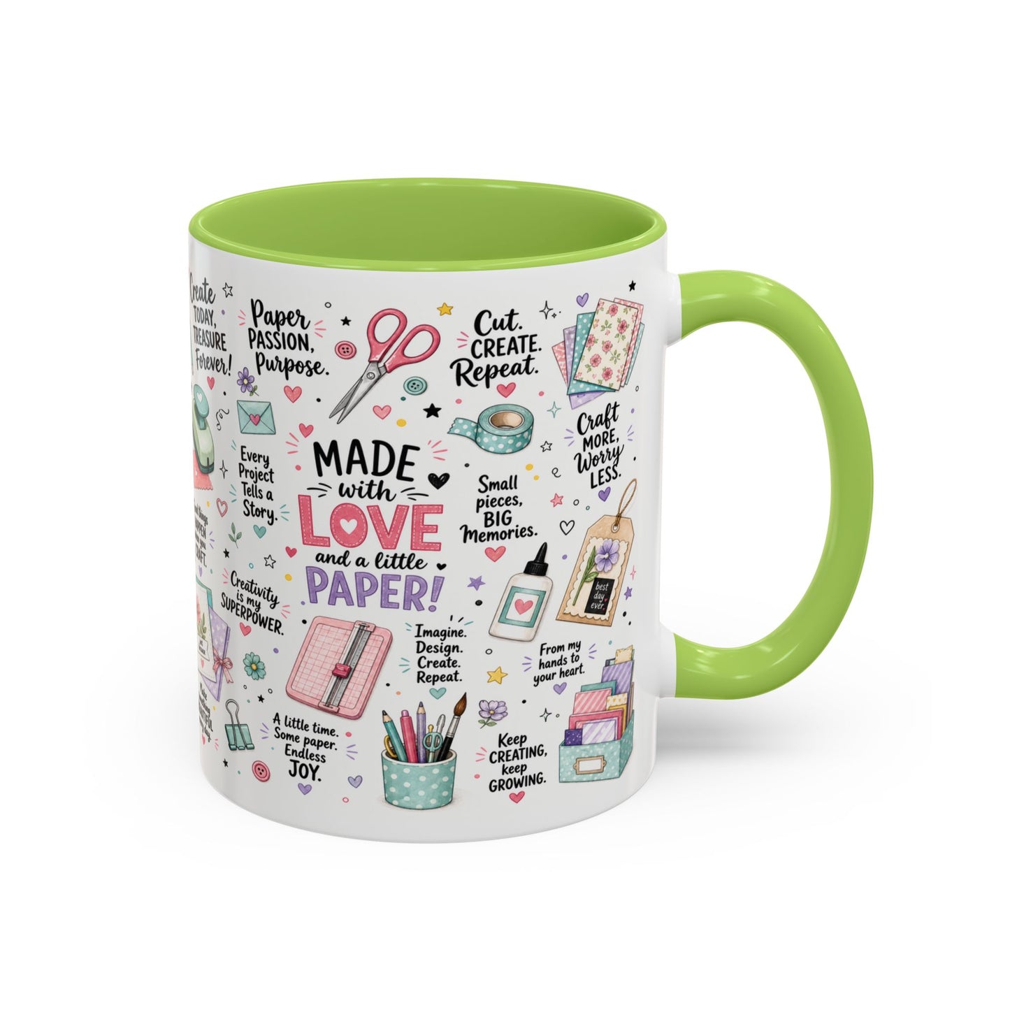 Crafting Mug — “Made with Love and a Little Paper” Accent Coffee Mug (11/15oz)