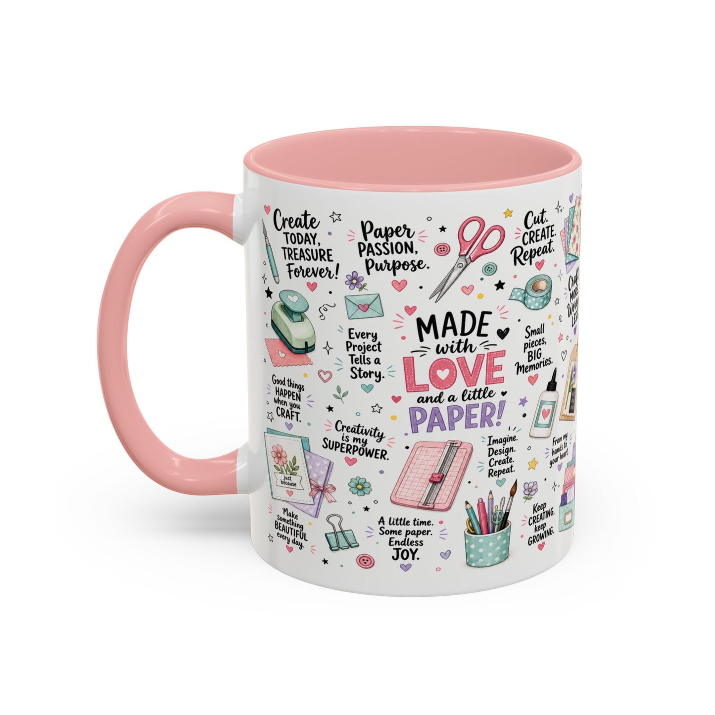 Crafting Mug — “Made with Love and a Little Paper” Accent Coffee Mug (11/15oz)