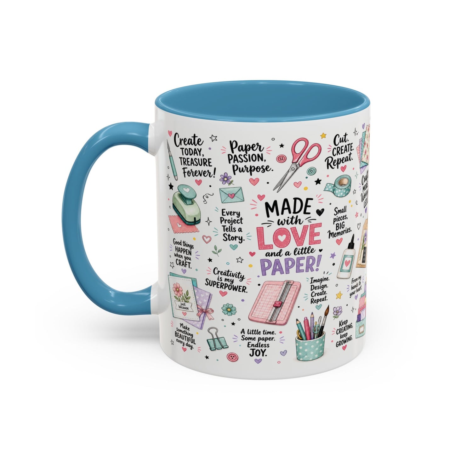Crafting Mug — “Made with Love and a Little Paper” Accent Coffee Mug (11/15oz)