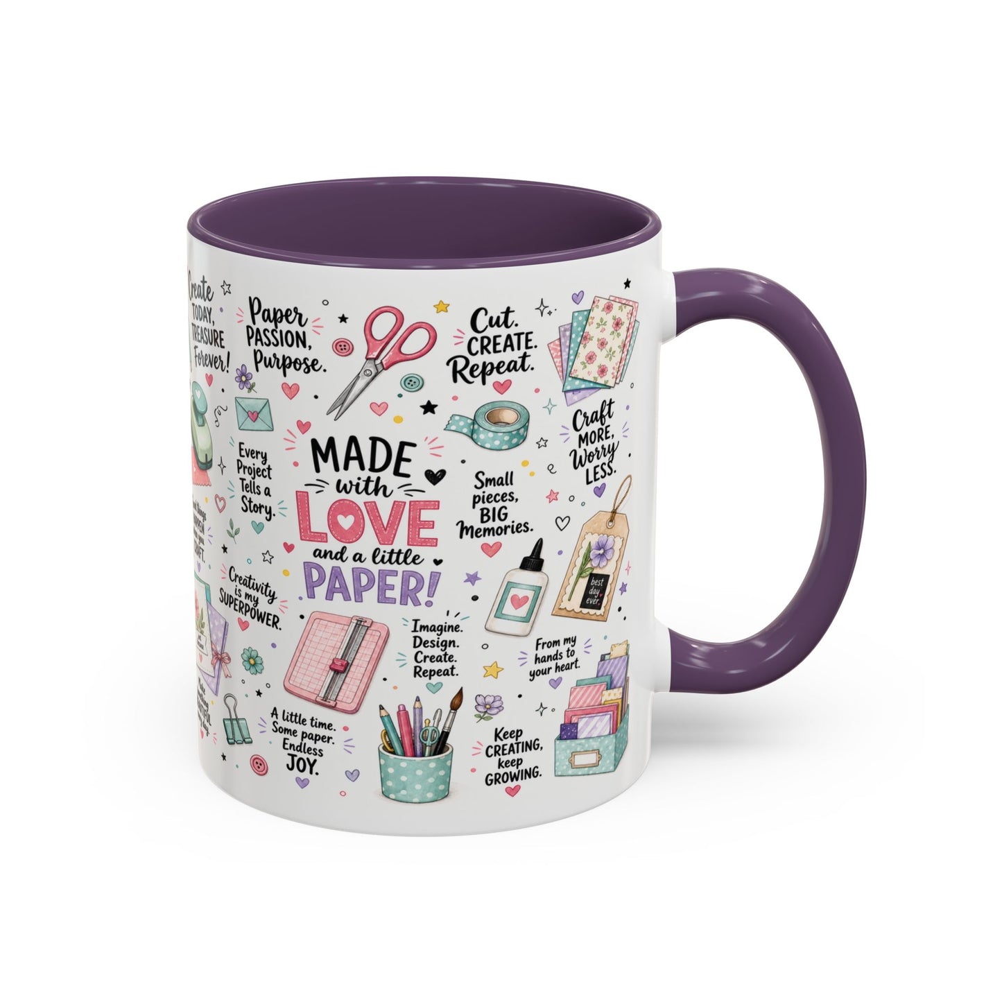 Crafting Mug — “Made with Love and a Little Paper” Accent Coffee Mug (11/15oz)