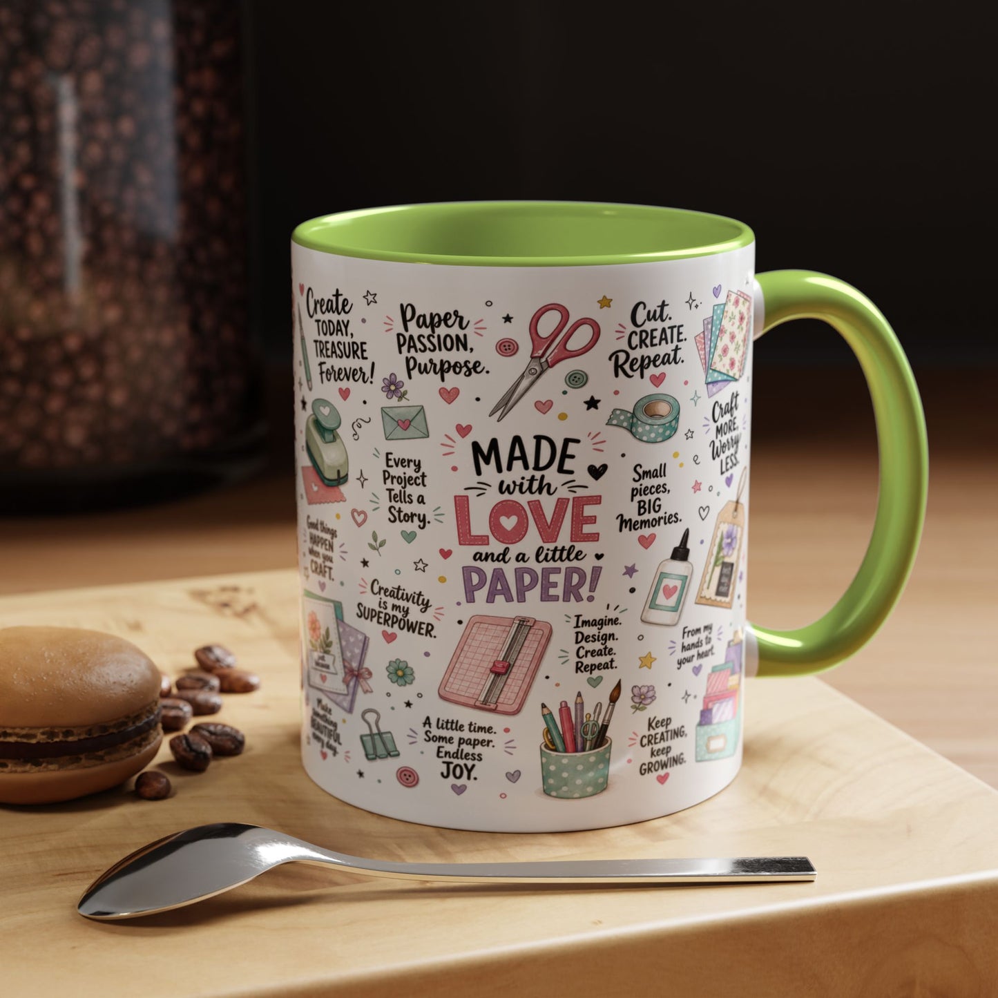 Crafting Mug — “Made with Love and a Little Paper” Accent Coffee Mug (11/15oz)