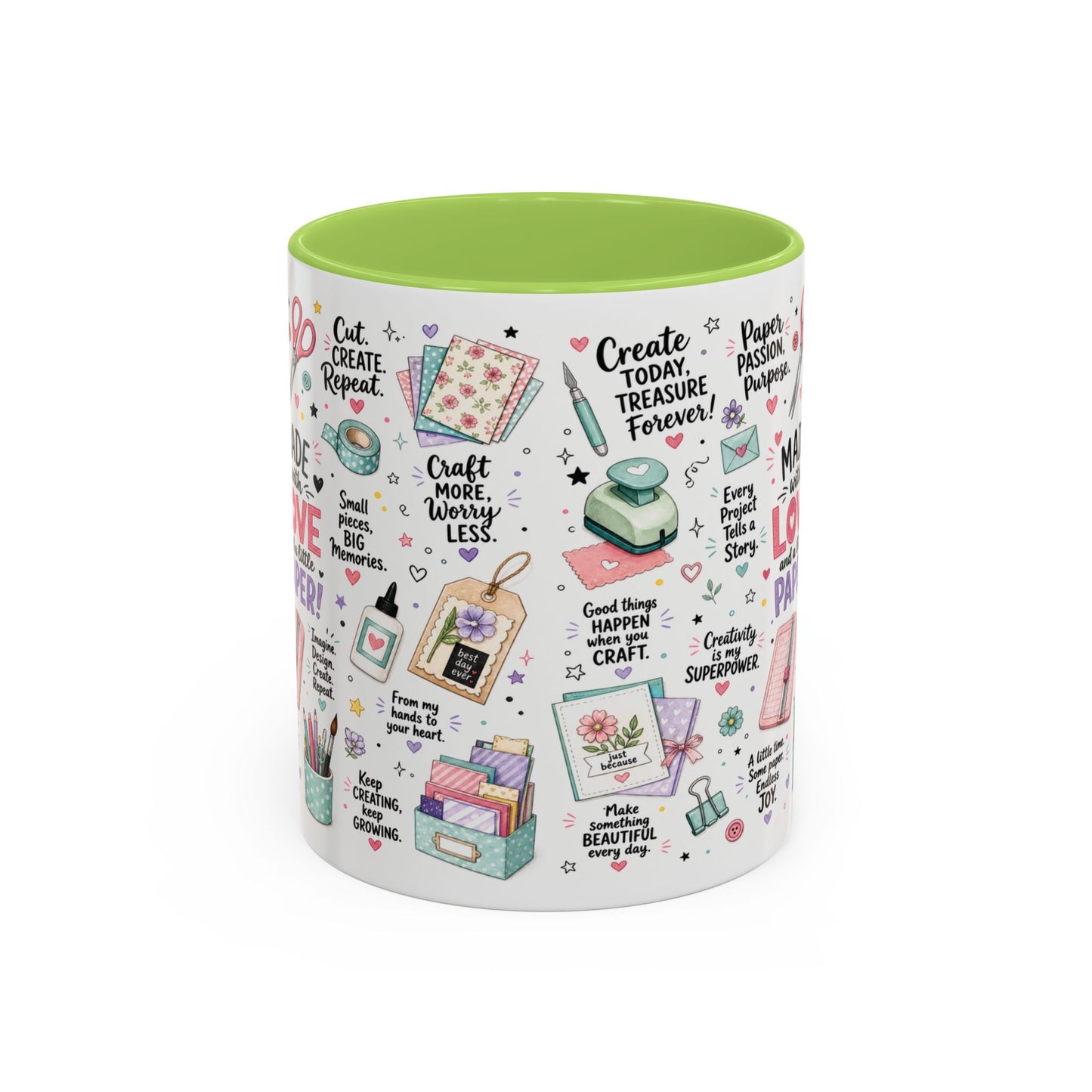 Crafting Mug — “Made with Love and a Little Paper” Accent Coffee Mug (11/15oz)