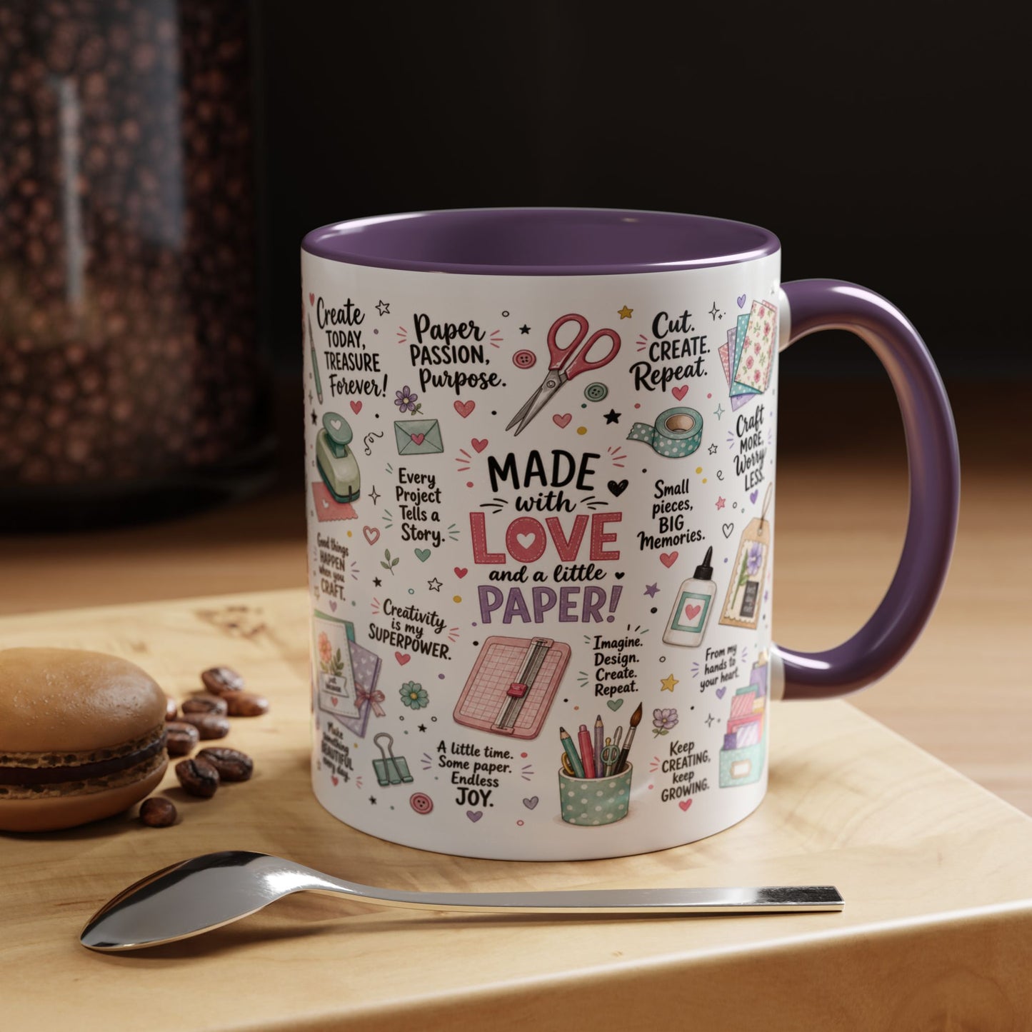 Crafting Mug — “Made with Love and a Little Paper” Accent Coffee Mug (11/15oz)