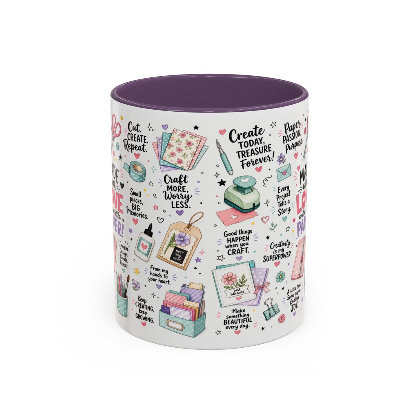 Crafting Mug — “Made with Love and a Little Paper” Accent Coffee Mug (11/15oz)