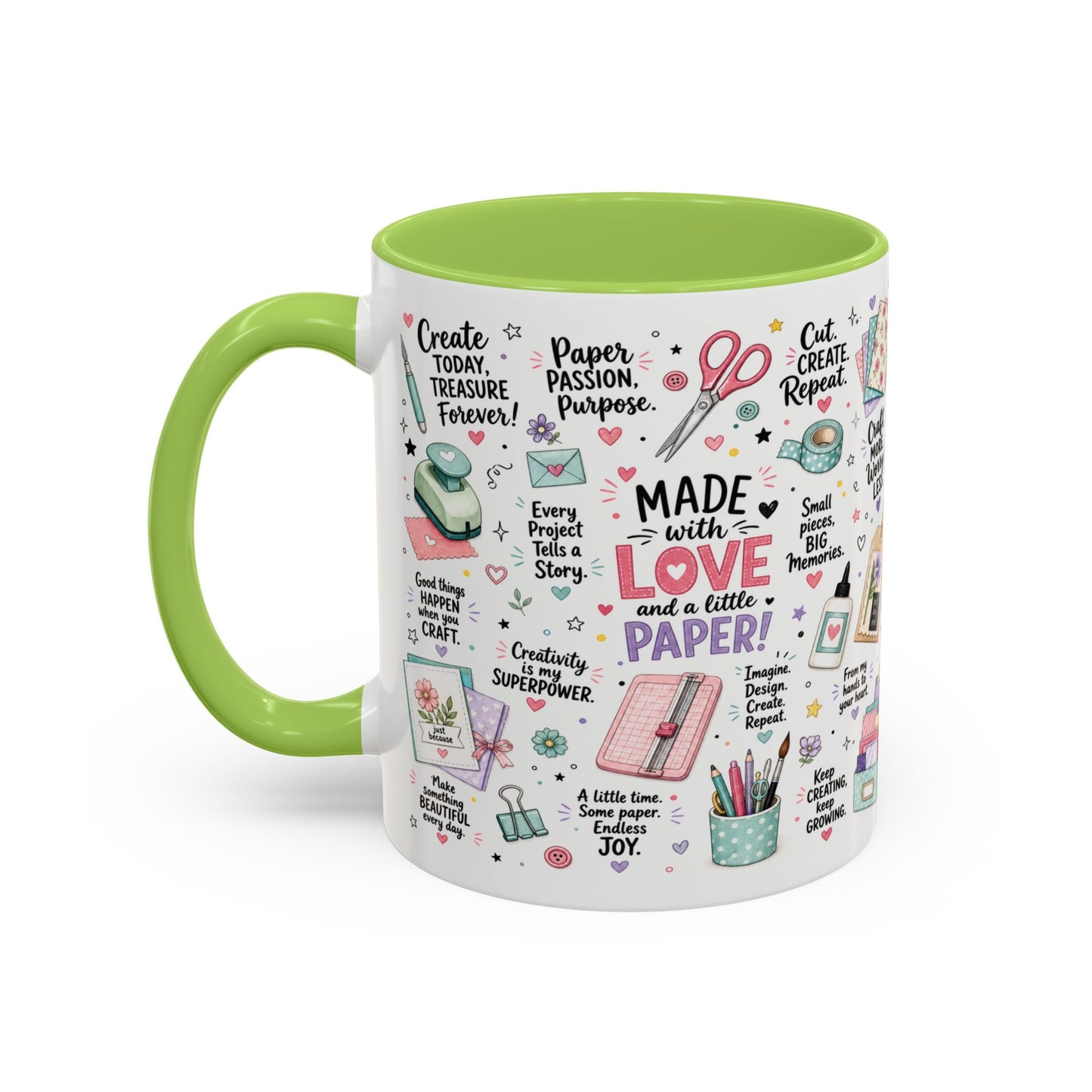 Crafting Mug — “Made with Love and a Little Paper” Accent Coffee Mug (11/15oz)
