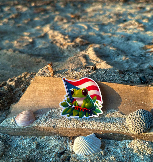 Coquí en hoja con bandera 🐸🇵🇷