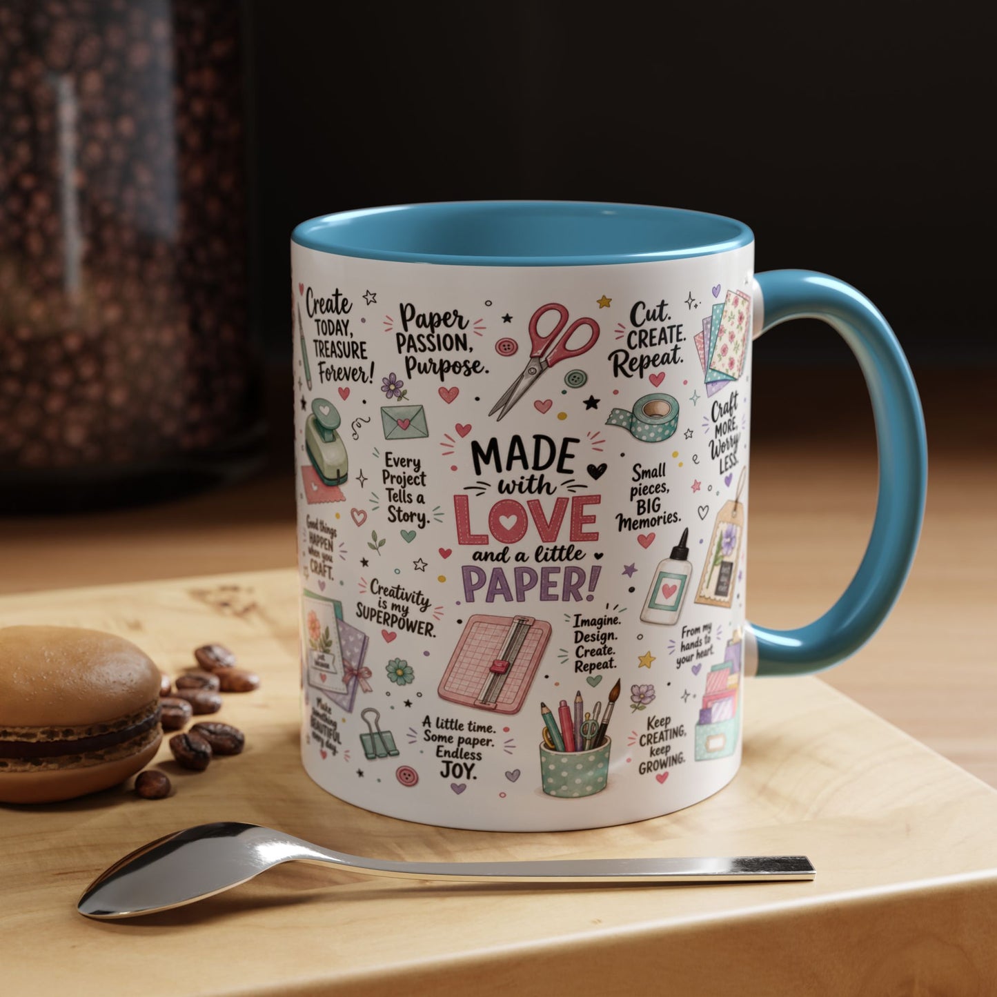 Crafting Mug — “Made with Love and a Little Paper” Accent Coffee Mug (11/15oz)