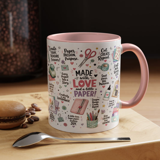 Crafting Mug — “Made with Love and a Little Paper” Accent Coffee