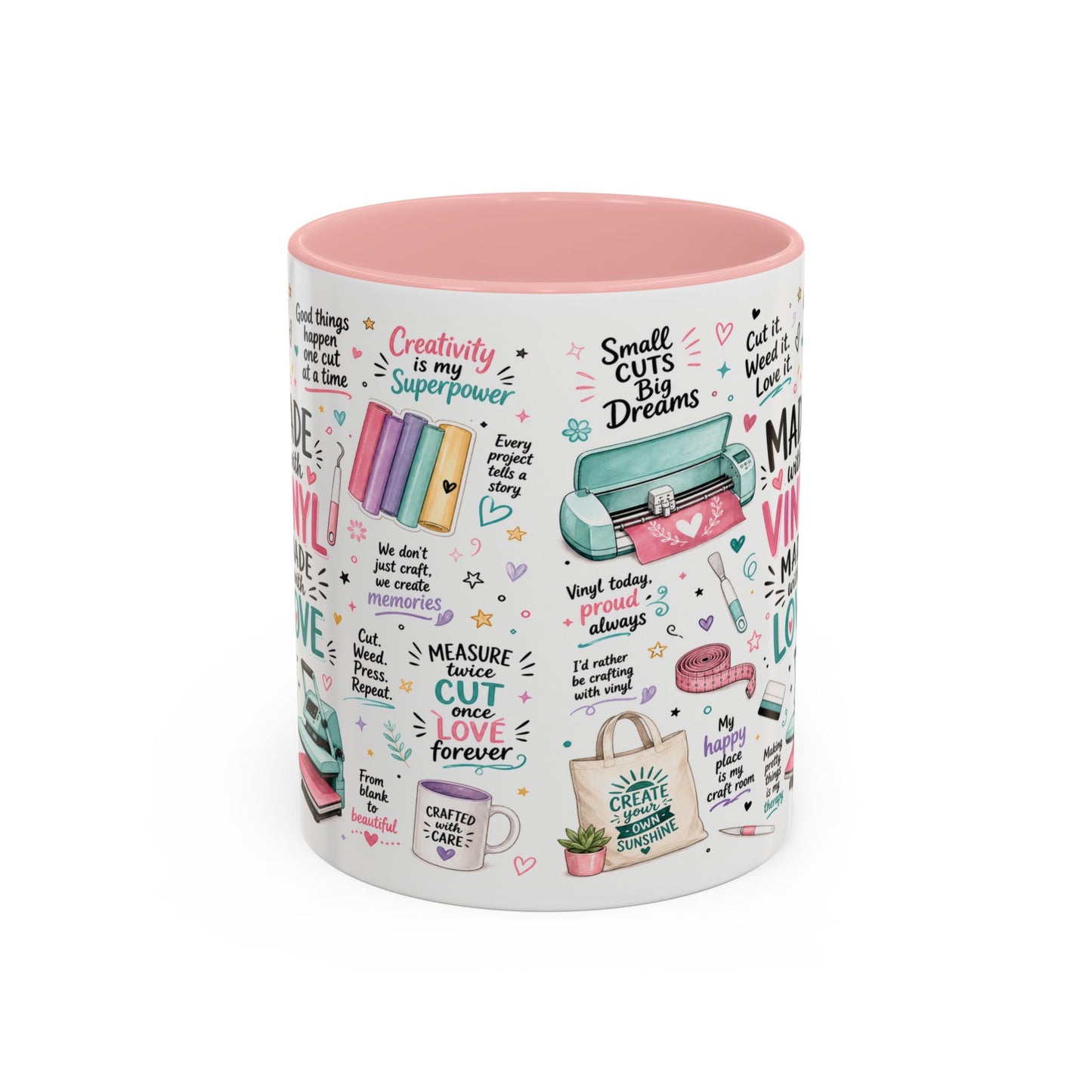 Made with Vinyl Mug — Cute Pink Crafting Coffee Cup for Crafters & Cricut Lovers