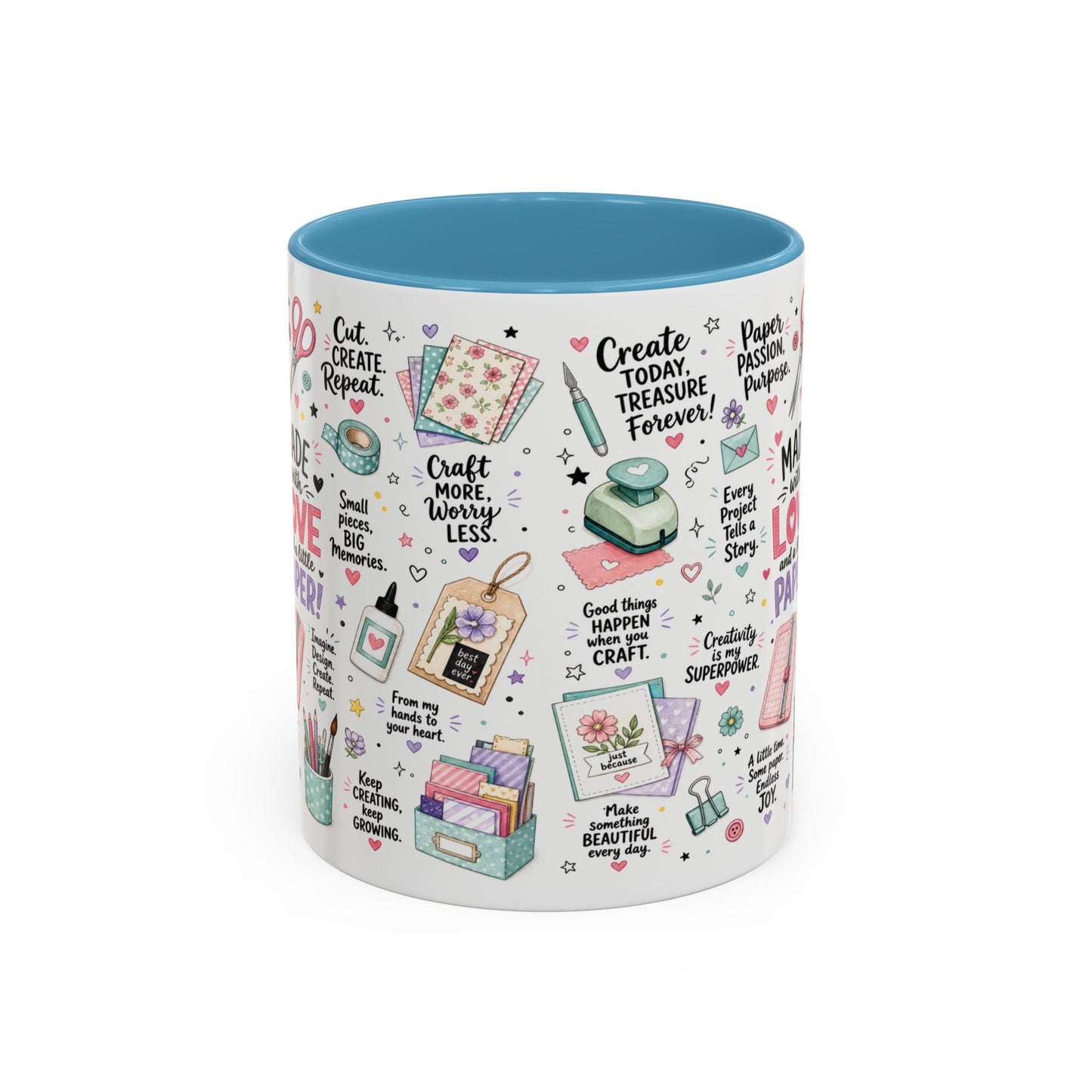 Crafting Mug — “Made with Love and a Little Paper” Accent Coffee Mug (11/15oz)
