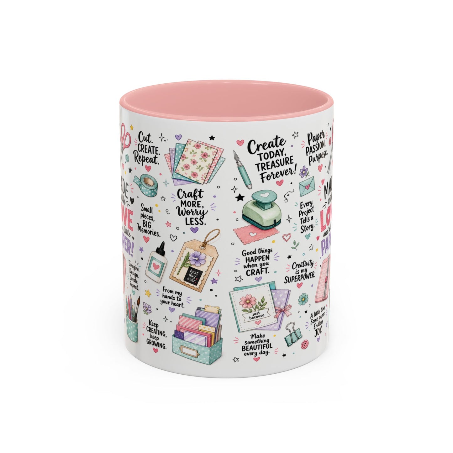 Crafting Mug — “Made with Love and a Little Paper” Accent Coffee Mug (11/15oz)
