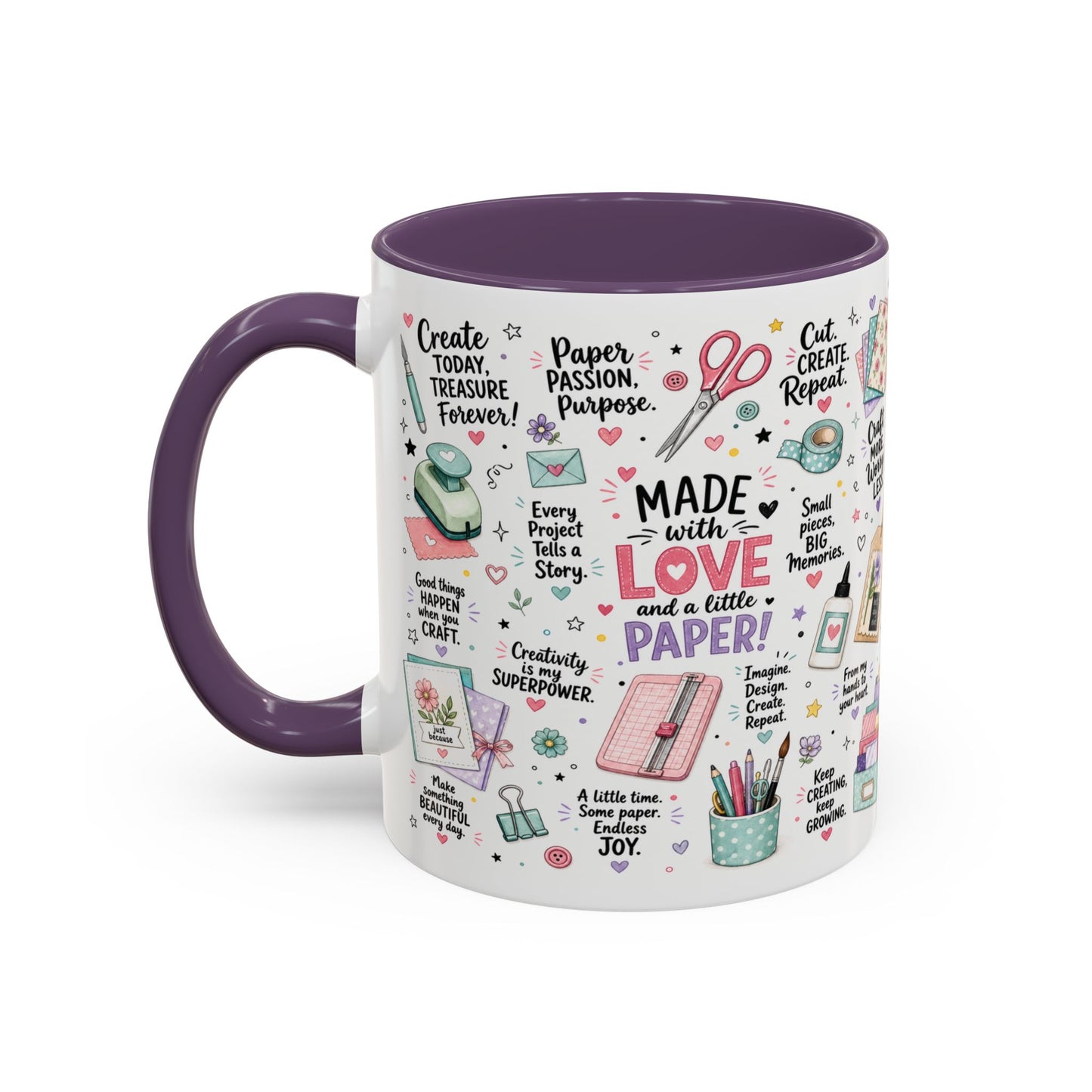 Crafting Mug — “Made with Love and a Little Paper” Accent Coffee Mug (11/15oz)