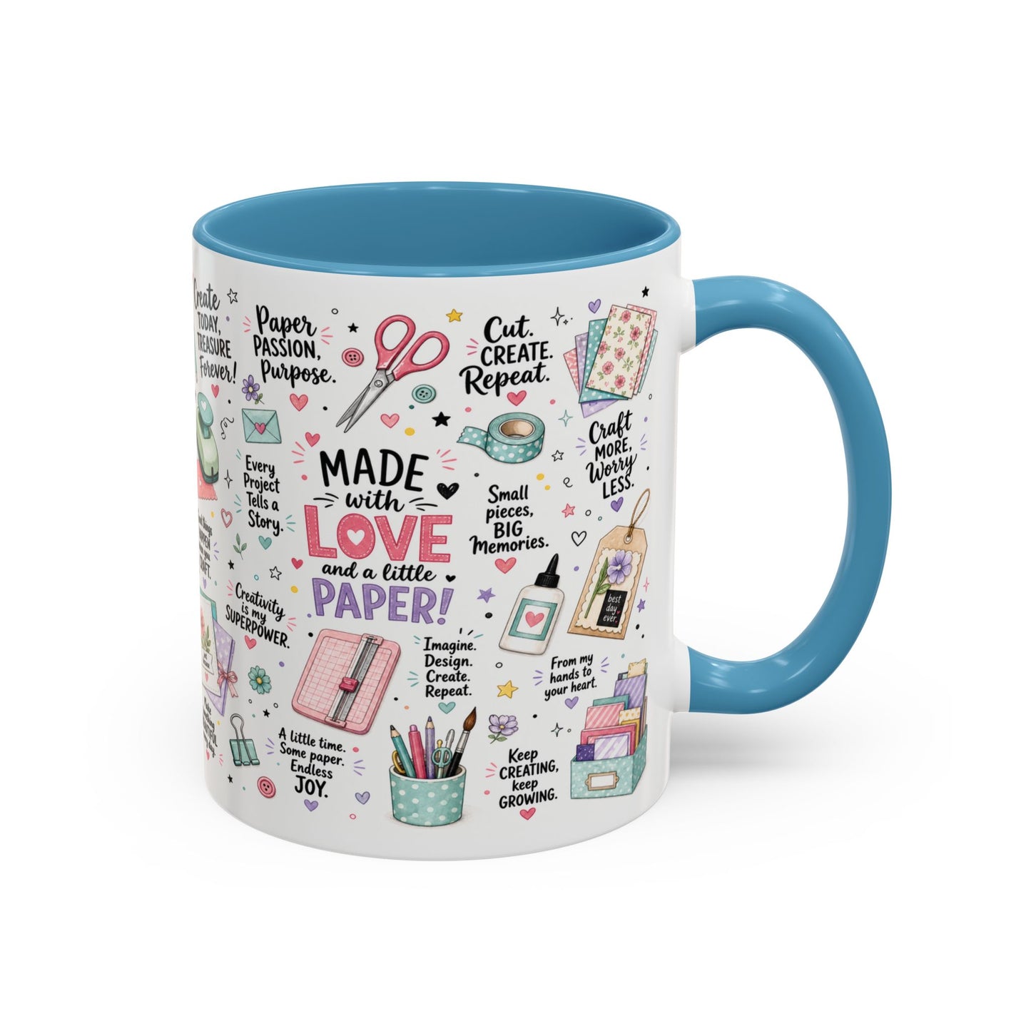 Crafting Mug — “Made with Love and a Little Paper” Accent Coffee Mug (11/15oz)